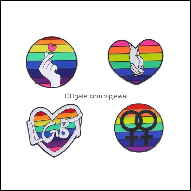 lovers rainbow heart round letters brooches pins unisex alloy enamel love circle badges european accessories for bags hats sweater clothes