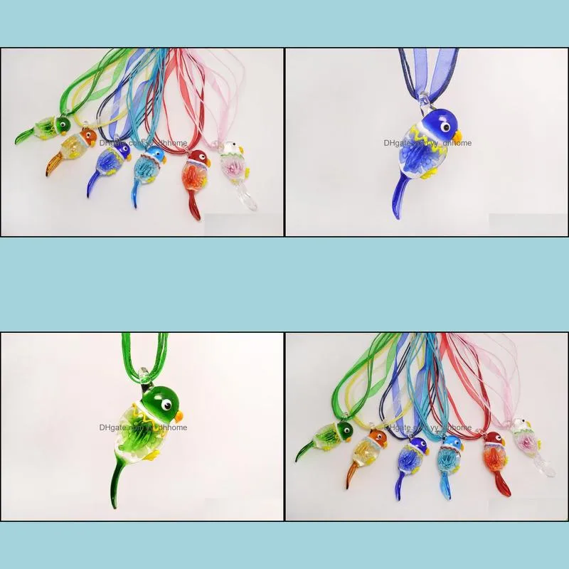 wholesale 6color mixed color necklace handmade murano lampwork glass animal inner flower pendant necklaces gift