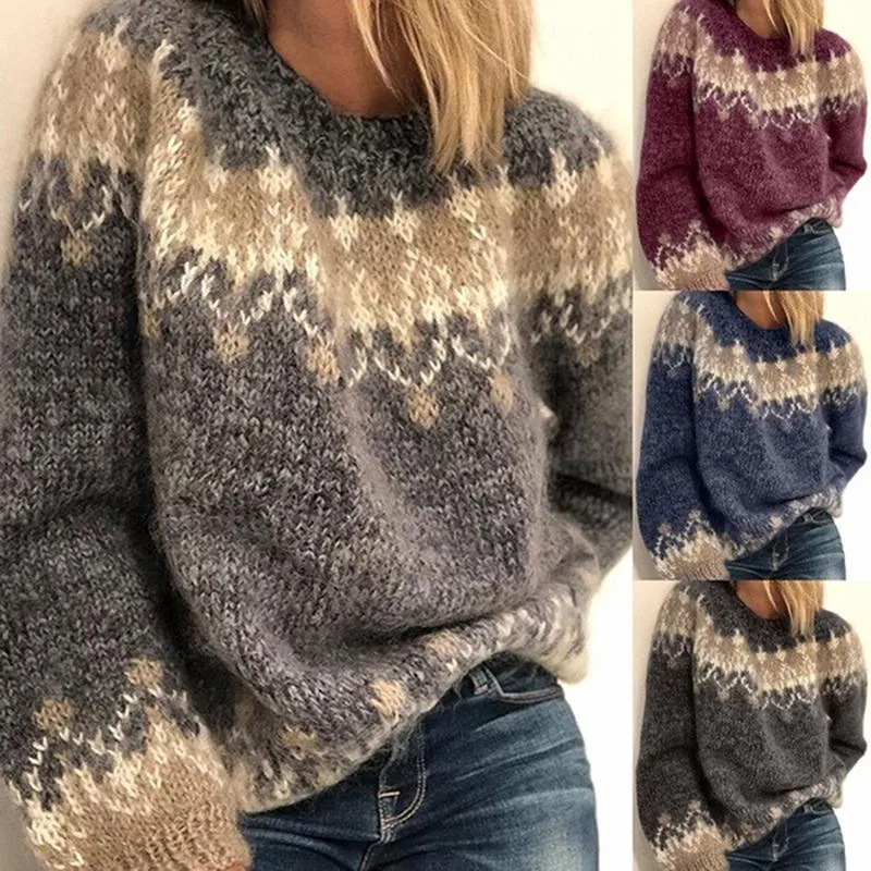 Kobiety swetry pullover swobodny imitacja mohair akryl gruboziarnista przędzy jacquard sweter w wysokim temperaturze