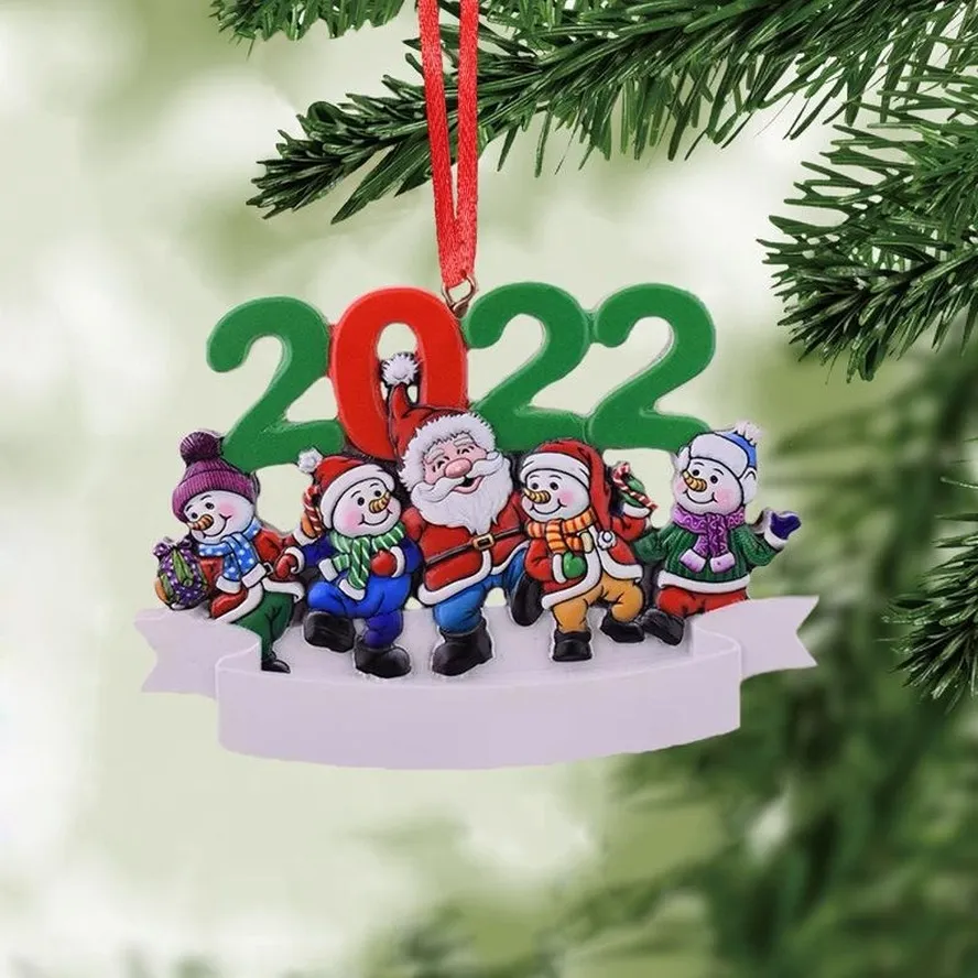 2022 Kerstdecoratie Hars hanger Diy Handgeschreven naam Santa Claus Snowman Christmas Tree Ornamenten 0730