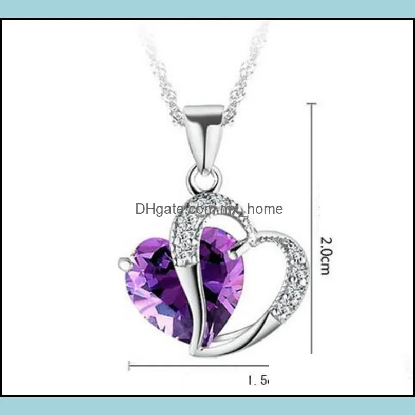 heart crystal necklace pendant love crystal necklace Rhinestone heart necklace Silver Chain Pendant Jewelry Arts Gifts