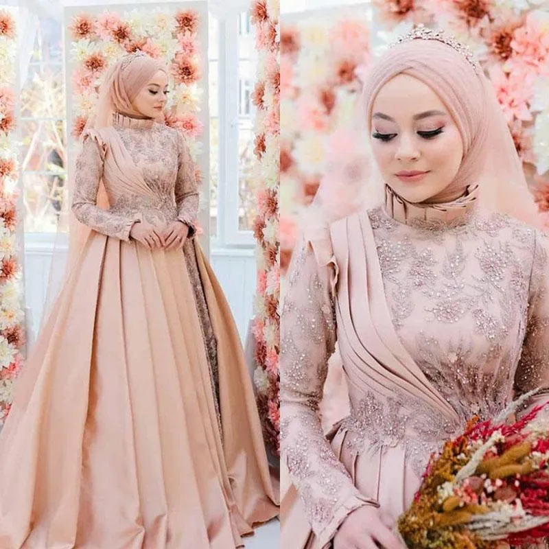 pink lace arab dress Pink Muslim Evening Dresses Mermaid Long Sleeves Lace Hijab Islamic Dubai Abaya Kaftan Saudi Arabic Long Evening Gown