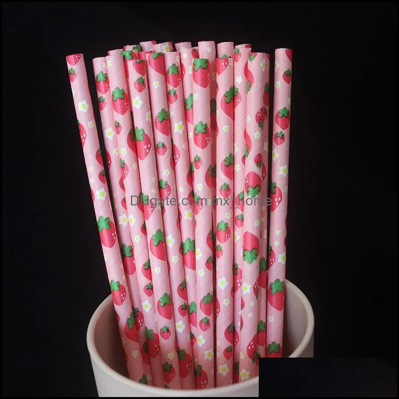 Disposable Straw Kraft Paper Drinks Paper Cartoon Fruits Straws Environmental Protection Party Decorate Pineapple Hot Sale 0 04ys M2