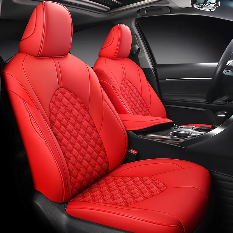 Custom 3D PU Leather Red Leather Seat Covers For Toyota Camry 18