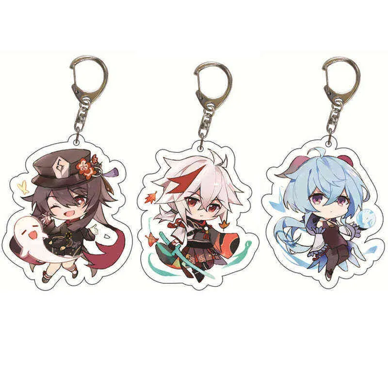 Genshin Impact Acrylic Keychain Ayaka Hutao Ganyu Cute Character Key Chains Genshin Keyring Accessorie Keychains For Backpacks AA220318