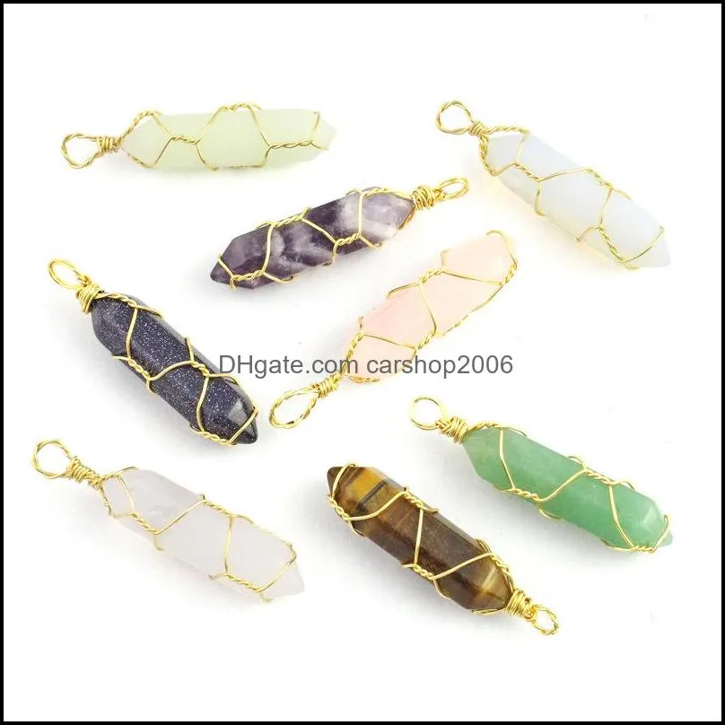 Natural Stone Hexagon Prism Charms Chakra Pendants Quartz Rock Crystal Pendants Clear Chakras Gem Stone fit necklace making assorted