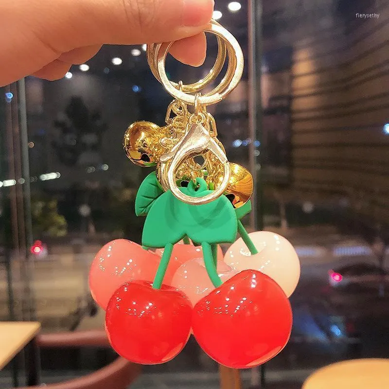 Keychains Summer Cool Summer Simulação fofa Fruit Cherry Acrylic Casal Keychain Women Kids Backpack Pingente Carra -Chave Jóia da moda