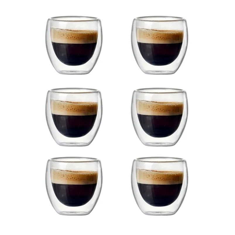 Teapup CFEE latte espresso içmek için 2 6 80 ml çift duvar yalıtımlı cam cfee fincan veya lj200821