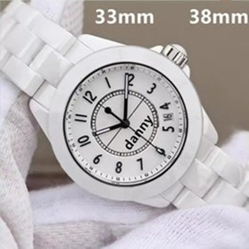 H0968Luxurious Ceramics Designer Wristwatch Ladies Diamond Quartz Movement Watch Women 33mm Men 38mm مقاومة للماء ساعات معصم نبيلة Relogio