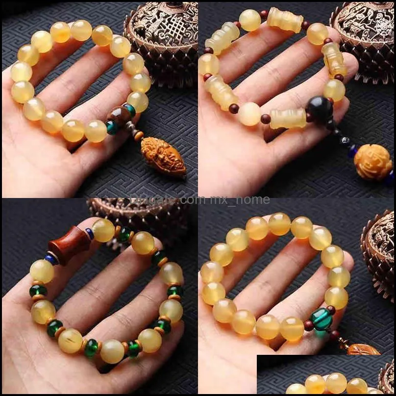 Chinese Style Products Tibetan Natural Sheep Horn Round Bead Single Circle Buddha Hand String Diy With Olive Core Lobar Red Drop Delivery 20