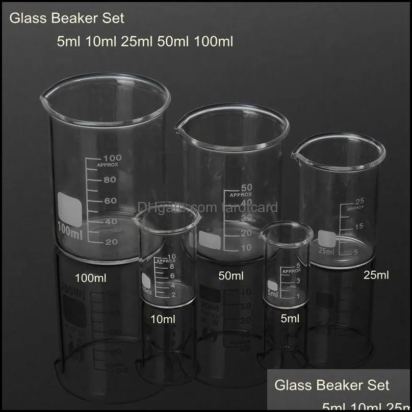 5pcs/set Glass Beaker 5/10/25/50/100ml Laboratory Measuring Cup Glassware For School Study Lab Glass Beaker Set