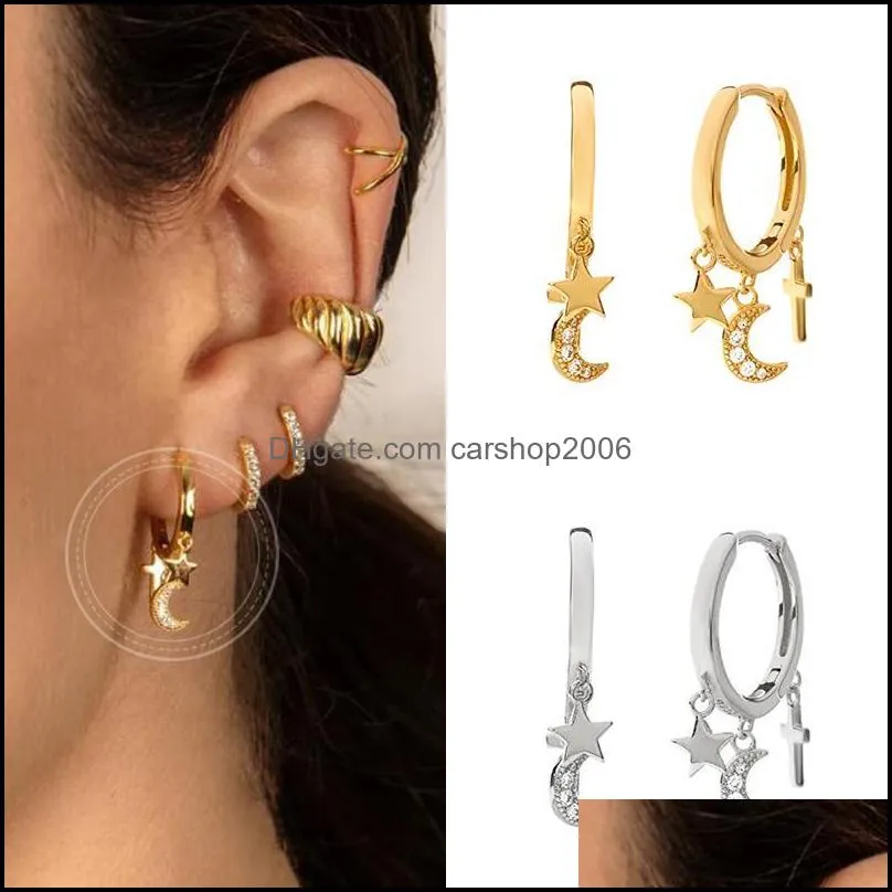 Hoop hie kolczyki biżuteria moda mała gwiazda księżyca mikro inkrustowana kropla dla kobiet Wedding Ears Akcesoria Wiselant Dangle Dostawa 2