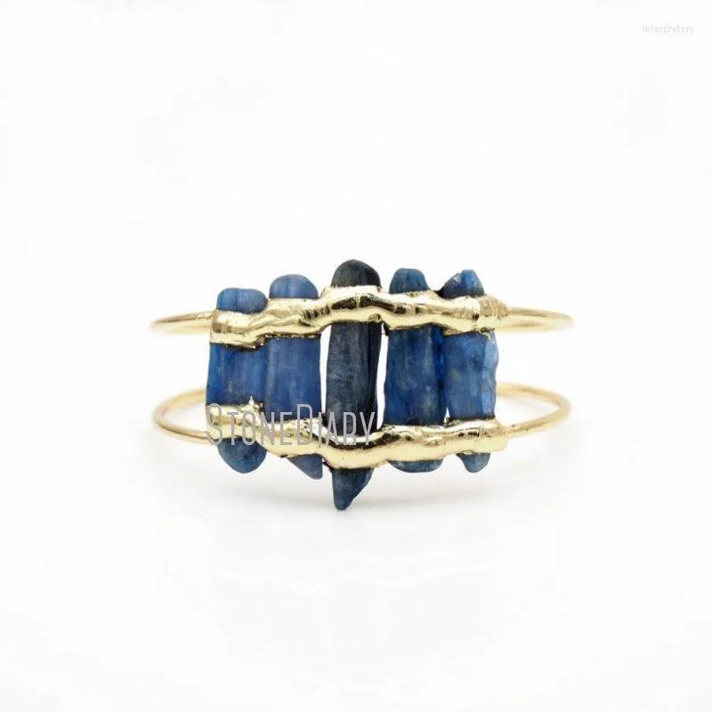 Bangle Healing Stones Kyanite Adjustable Bracelet Irregular Shape Gold Plated Free Form BanglesBangleBangle Inte22