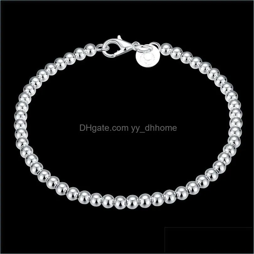 925 sterling silver plated beads bracelet 4mm x20cm fashion jewelry christmas gift good quality and low price