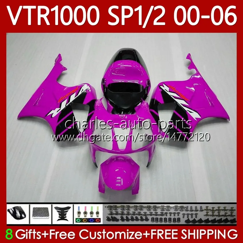 مجموعة الجسم لهوندا VTR1000 RTV1000 RC51 00 01 02 03 03 04 05 05 06 06 Black Rose Bodywork 123No.72 VTR 1000 SP2 2000 2001 2002 2003 2004 2004 2005 VTR-1000 2000-2006 Fairing