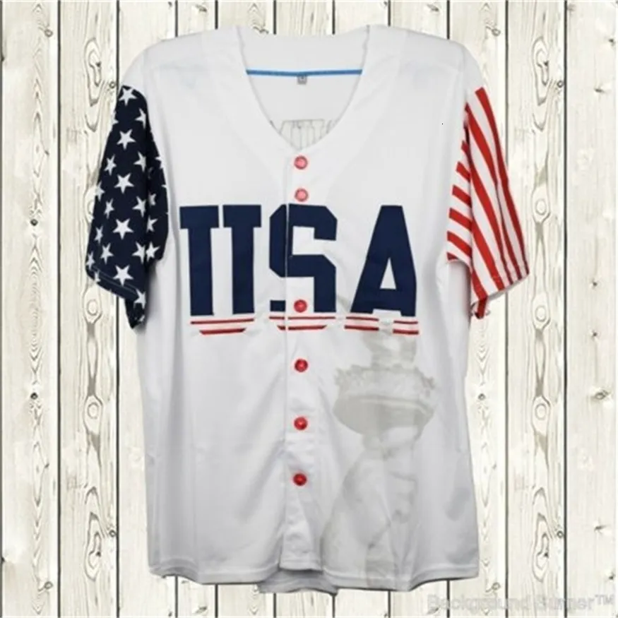 Nikivip USA Baseball Jersey 45 Donald Trump Edición Conmemorativa Todo Jersey de Béisbol Cosido Barato Blanco S-3XL Envío Rápido