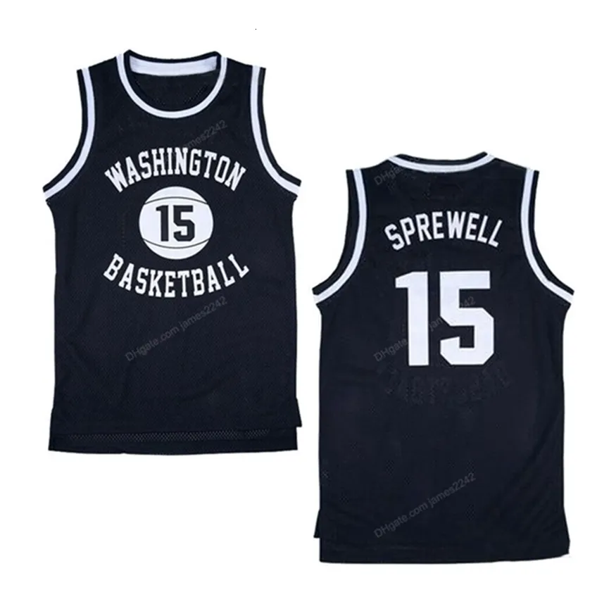 Nikivip Custom Latrell Sprewell Spree #15 Washington High School Basketball Jersey Stitched Black Size S-4XL Top Quality Jerseys