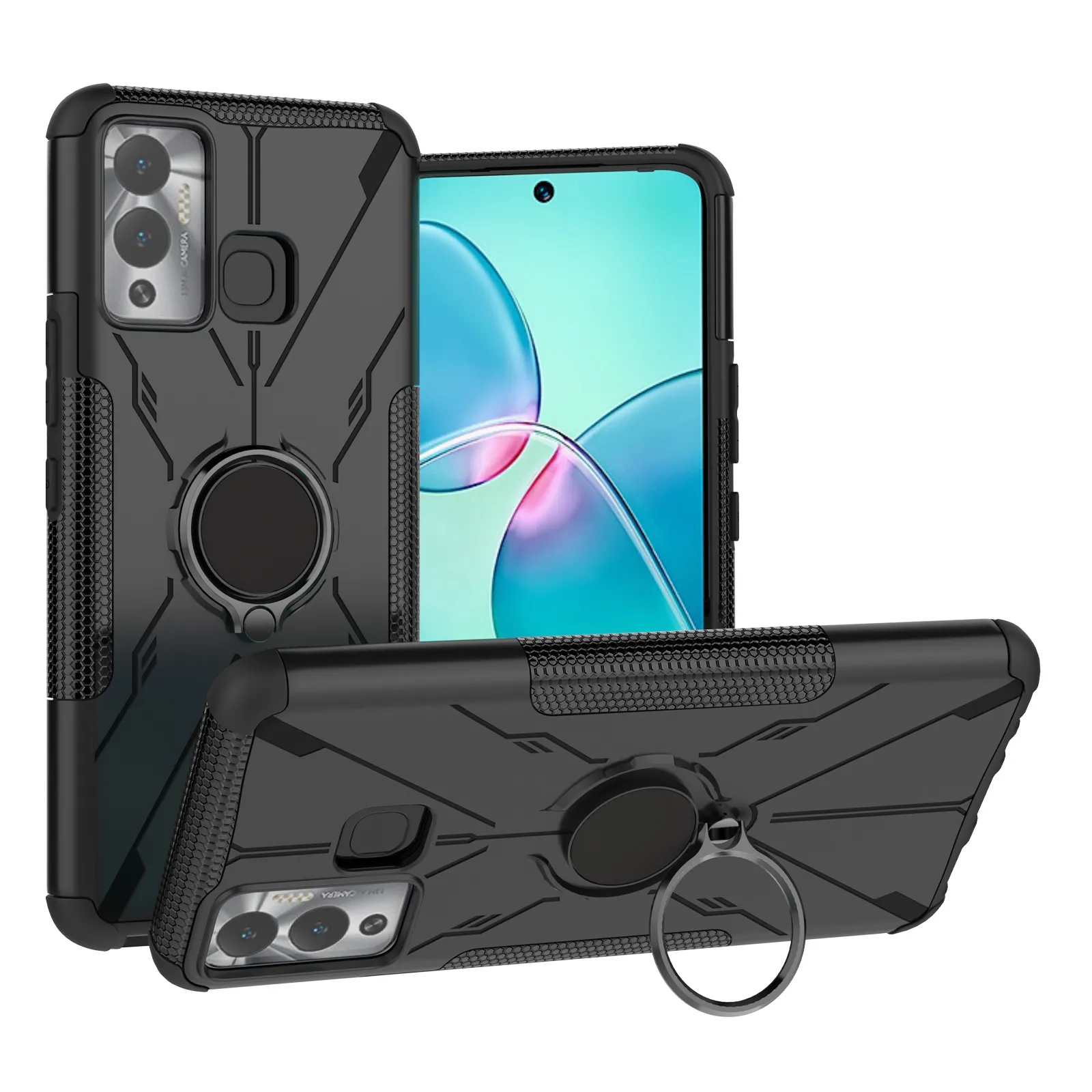 Pansarfodral för Infinix Note 12 G96 X670 Hot 12 Spela 12i Case Silicon Ring Holder Soft PC Hard Cover