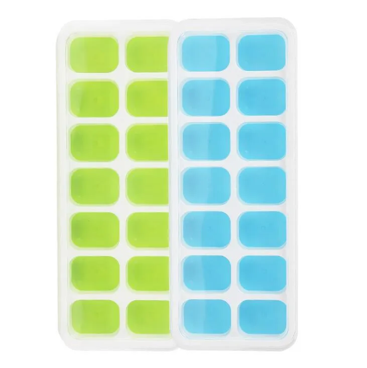 Ice Cube Trays Kitchen Tools 2 Pack Easy-Release Silicone Flexible 14-Ice Trays include Spill-Resistant Removable Lid BPA Free for Drinks Cocktail