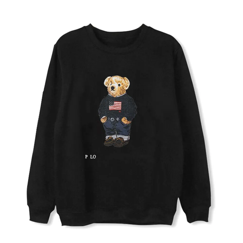 s Fashion Printed Bear T-shirt Men's Polos Shirt Long Sleeve Pullover Designer Round Neck Male S-XXL