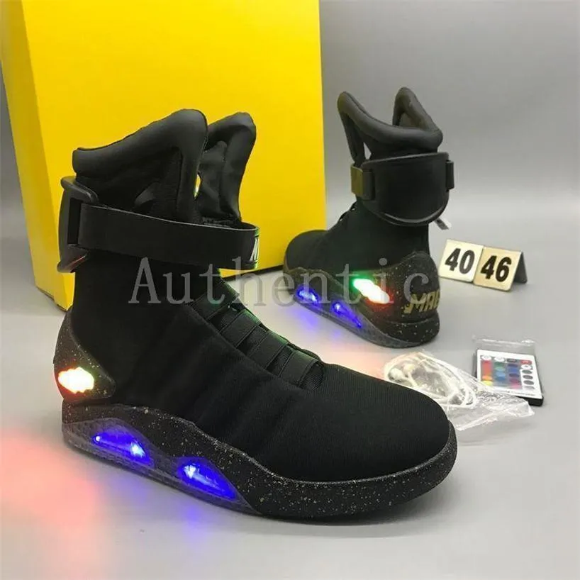 Automatic Laces Air Mag Back To The Future Glow In The Dark Gray Sneakers Marty McFlys LED Shoes Lighting Up Mags Black Red With Box 1Top From Factory Cuoshe Bulk 250.57