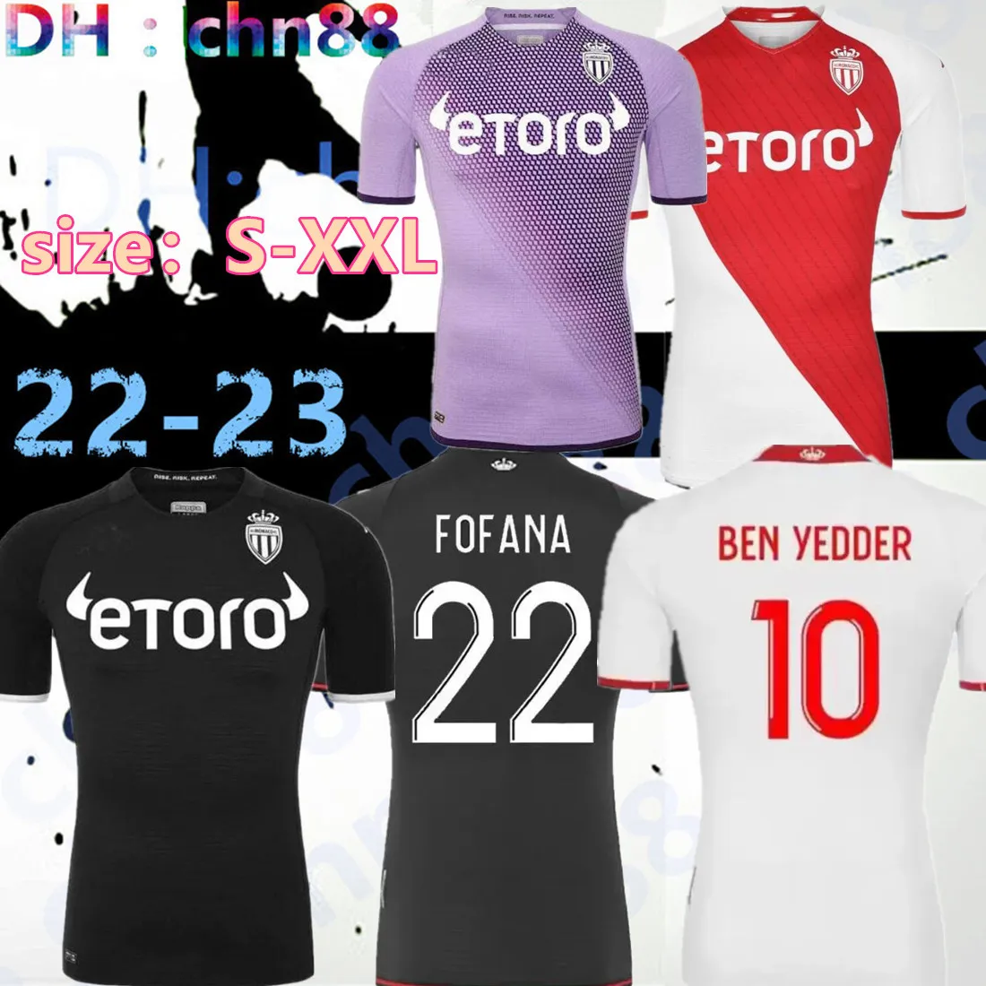 2022 2023 En tant que maillots de football Monaco Ben Yedder Volland Boadu Jean Lucas Maillots Diop 22 23 Henrique B.Badiashile Gelson Fabreags Golovin Men Kids Football Shirts