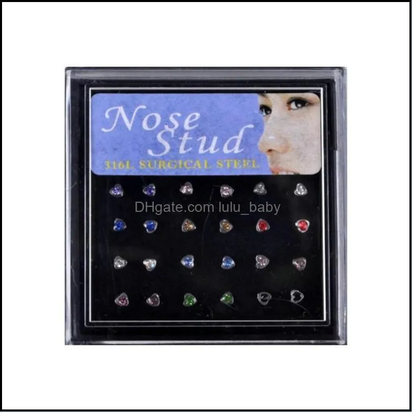 144 Pcs/lot 316L Stainless Steel Womens Jewelry Nose Studs Nose Ring Body Piercing 66 N2
