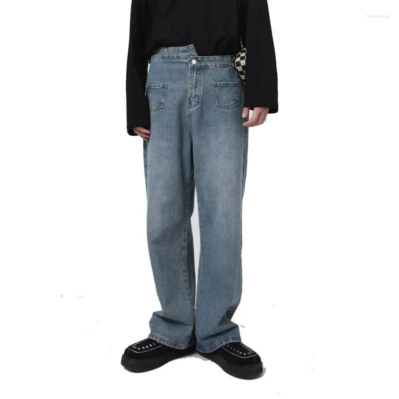 Dżinsy męskie dla mężczyzn Nieregularna talia moda streetwear vintage luźne swobodne proste spodnie dżinsowe męskie koreańskie spodnie
