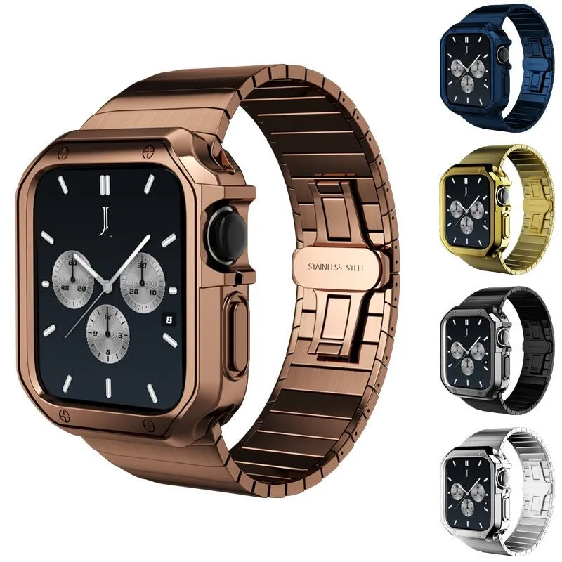 프리미엄 스테인리스 스틸 밴드 스트랩 + 전기 도금 TPU 갑옷 케이스 Ultra 8 7 6 5 4 3 SE IWATCH 41MM 44MM 45MM 49mm