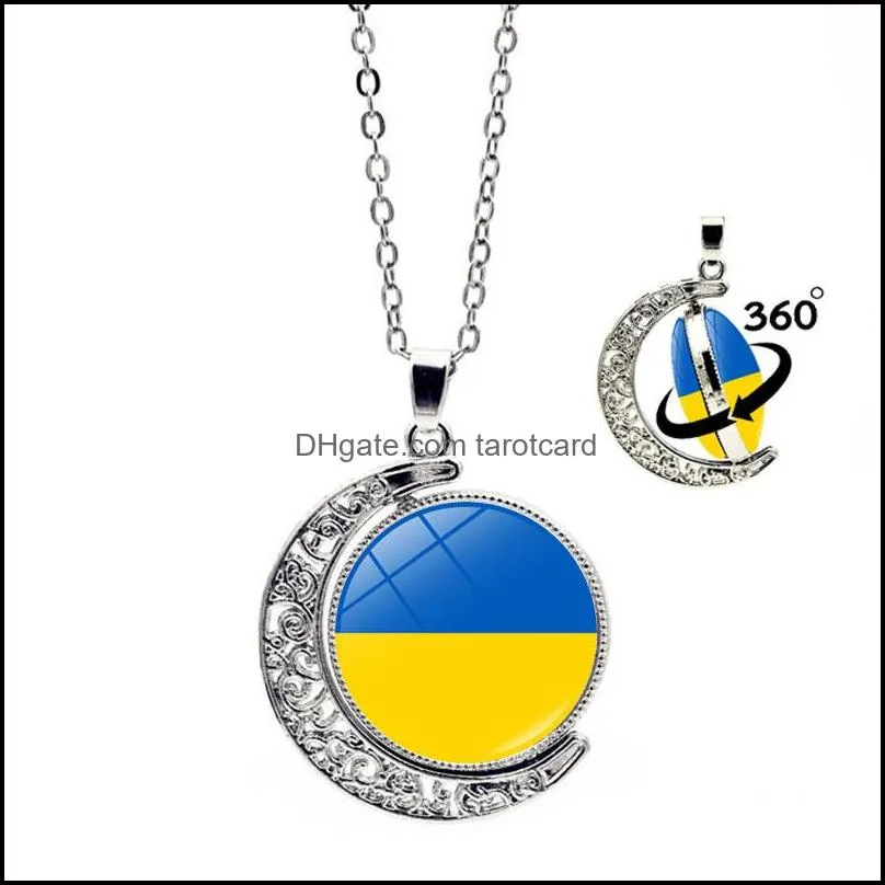 Ukraine Flag Necklaces for Men Women Moon Glass Ukrainian Symbol 360 Degrees Rotated Metal Flag Chains Necklace Fashion Jewelry Party Favor CPA4338