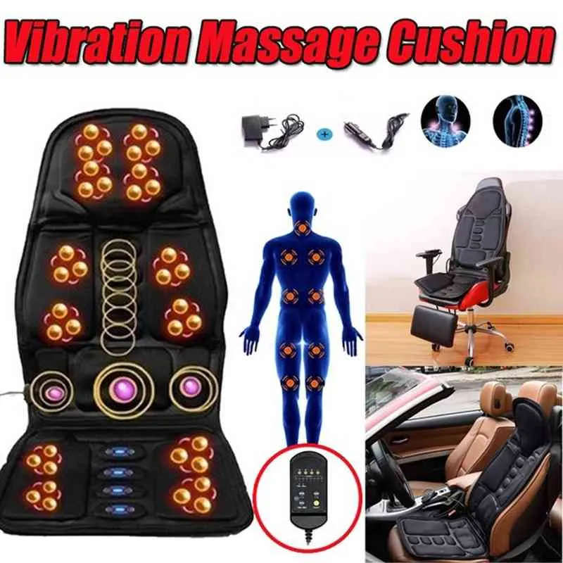 Home Office Car Electric Massage Chaid Chouffage Vibrant Back Massageur Chaise Cushion Lombar Doule Relief avec télécommande L220608