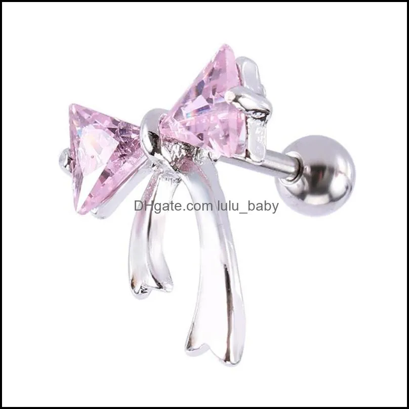 bow tie ear rings surgical steel crystal rhinestone ear studs earring jewellery for women