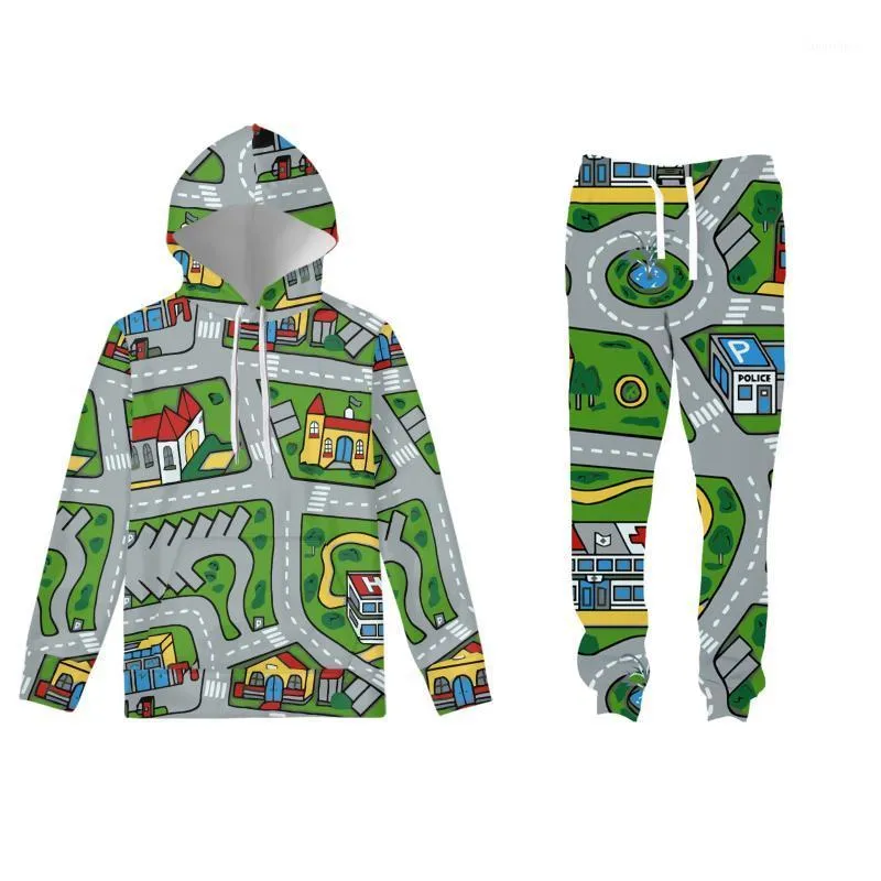 Agasalhos masculinos Toy Car Mat Pullover Hoody Jogger Conjuntos 2 tipos de tecido para suas opções Masculino