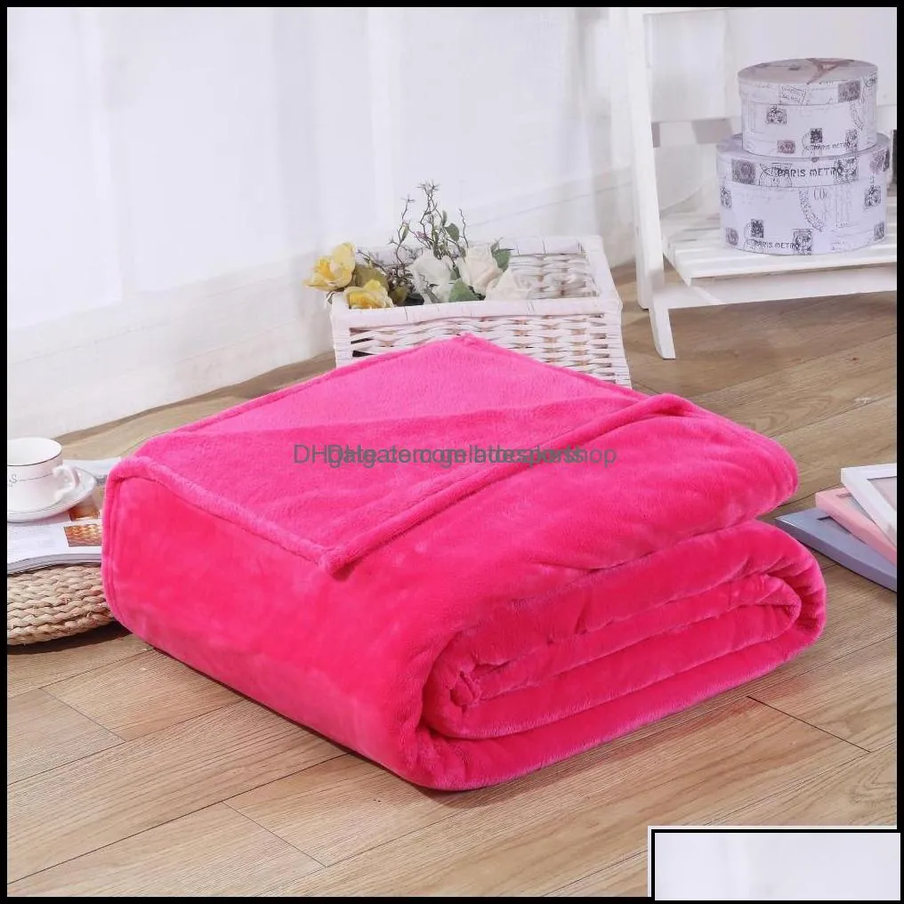 Flannel Blankets Coral Fleece Polyester Mink Throw Adt Queen Size Sofa Plaid Solid Plain Color Soft Faux Fur Blanket Drop Delivery 2021