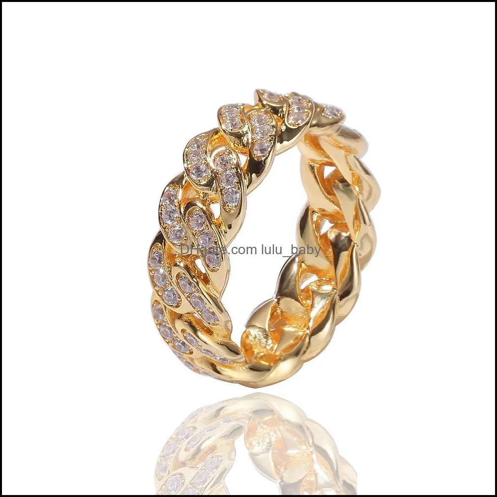 hip hop 8mm zircone ring full diamond cuban link rings personalized fashion bling cz finger band q308fz