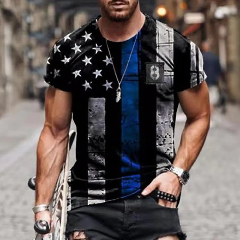 Men's T-Shirts Shirt Men Summer Fashion USA Flag Letter Number Printed Casual T-shirt Short Sleeve Vintage Oversize Top Male ClothesMen's