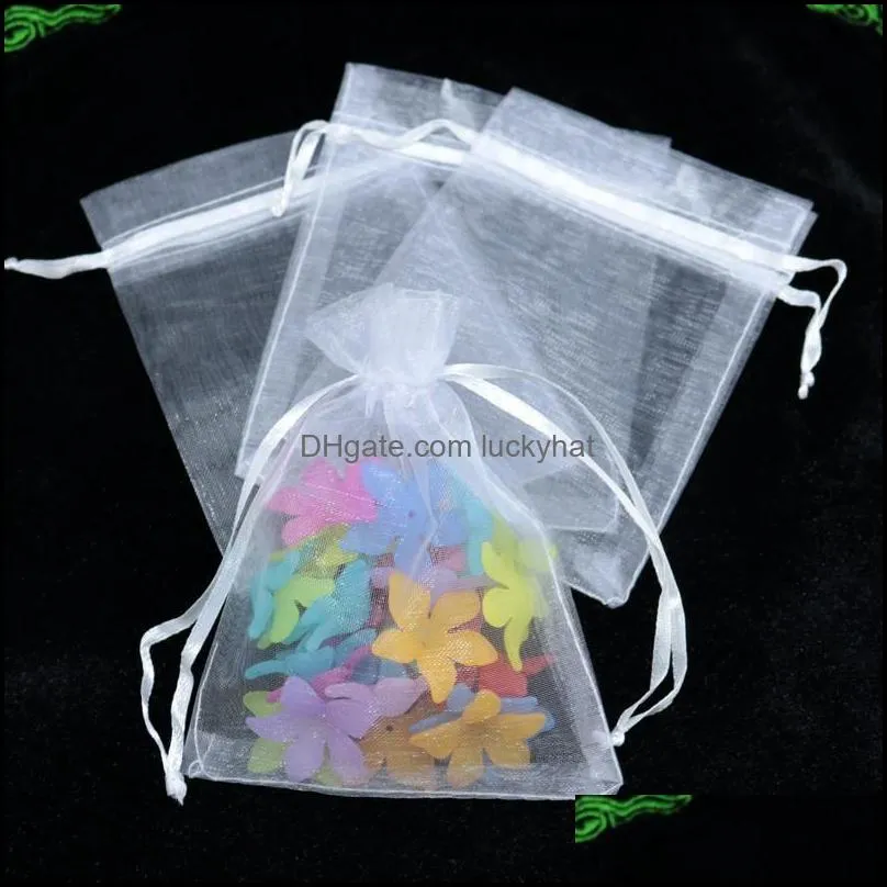 White Small Sheer Organza Drawstring Jewelry Pouches Party Wedding Favor Packaging Candy Wrap Square Gift Bags 7X9cm 2.75``X3.5`` 100pcs