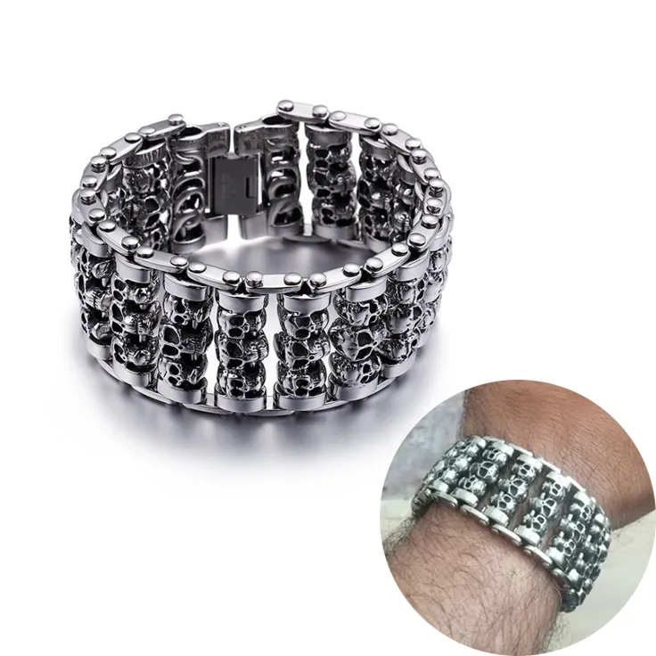 35 mm zware punk 316 roestvrijstalen schedelkoppen charme kettingarmbanden voor mannen vintage motorfiets fiets fietser handketen armband bangle sieraden