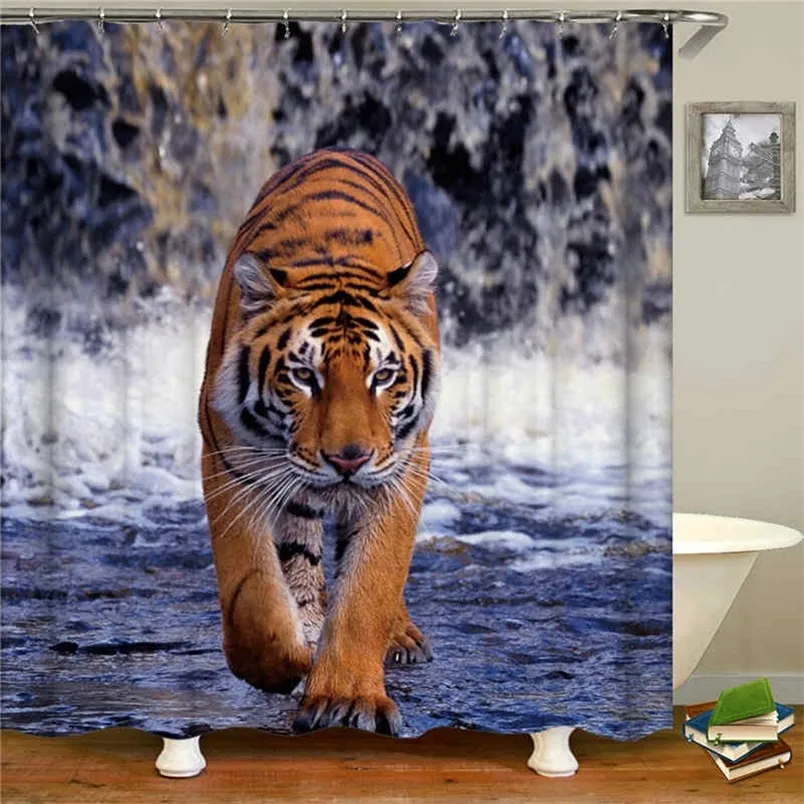 Northeast Tiger Shower Curtain Set Wild Animal Series Fun Bathroom Decor Curtains Waterproof Fabric Bathtub Decors Bath Screens 220517