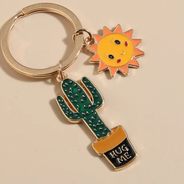 Cute Keychain Sun Cactus Flower Key Ring Letter Plants Key Chains Desert Gifts For Women Men Bag Accessorie DIY Handmade Jewelry