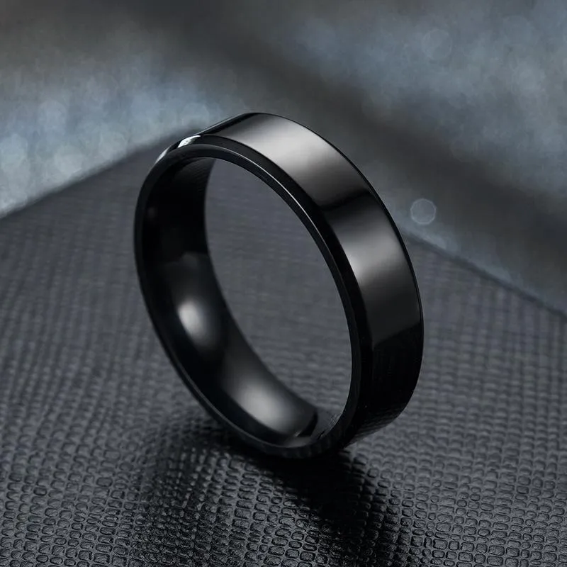 Anillos de boda de acero inoxidable Negro para mujeres Joyería Ancho de 6 mm Nombre personalizado Logowingwedding