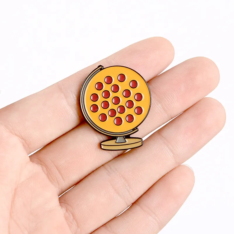 Pizza Globe Enamel Pin Custom Tellurian Brooches for Shirt Lapel Bag Creative Badge Funny Food Jewelry Gift for Kids Friends