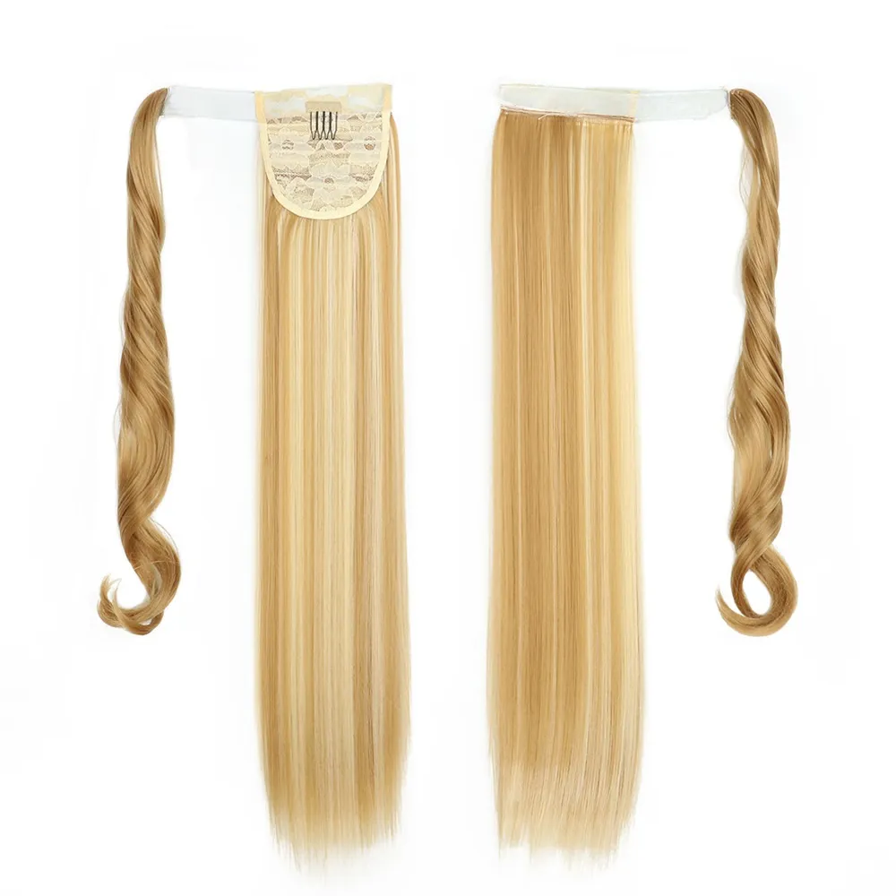Paardenstaarten synthetische lange rechte wikkel rond clip in paardenstaart hair extensions nepharen groothandel f8/613