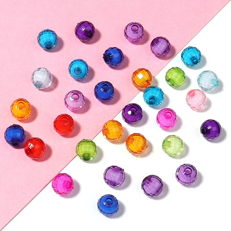 100 pz/lotto 8mm Fai Da Te Rotondo Viola Color Oro Perline Allentate per Gioielli Bracciali Collana Anello Per Capelli Fare Accessori Artigianato Acrilico Perline Fatte A Mano Per Bambini