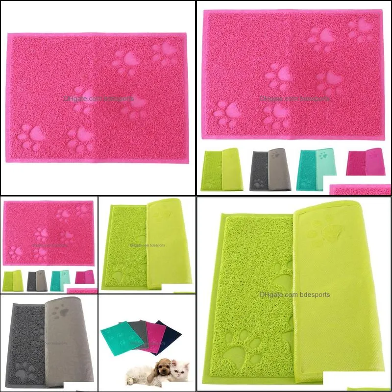 Pet Dog Puppy Cat Feeding Mat Pad Cute Paw PVC Bed Dish Bowl Food Water Feed Placemat Wipe Clean Pet Supplies