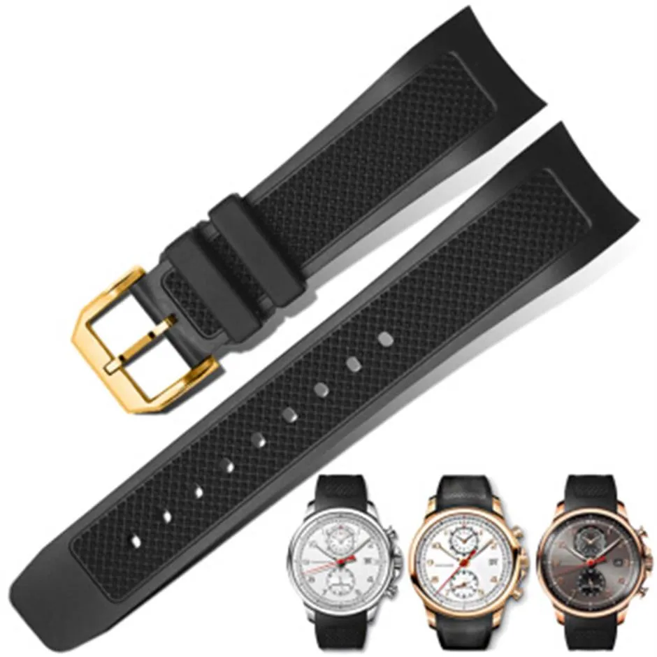 22mm Black Rubber Watchband FOR IWC Portuguese IW390209 Watch Silicone Strap181v