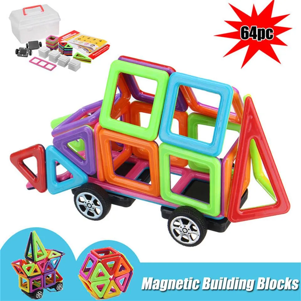 64Pcs Kids Magnetic Blocks Building Toys Educational Construction Magnet Tiles Children Gift230y