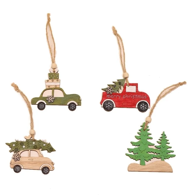 Small Animal Car PendantChristmas Wood Pendantoon Shape Christmas Tree OrnamentSchristmas Atmosphere Decor Y201020