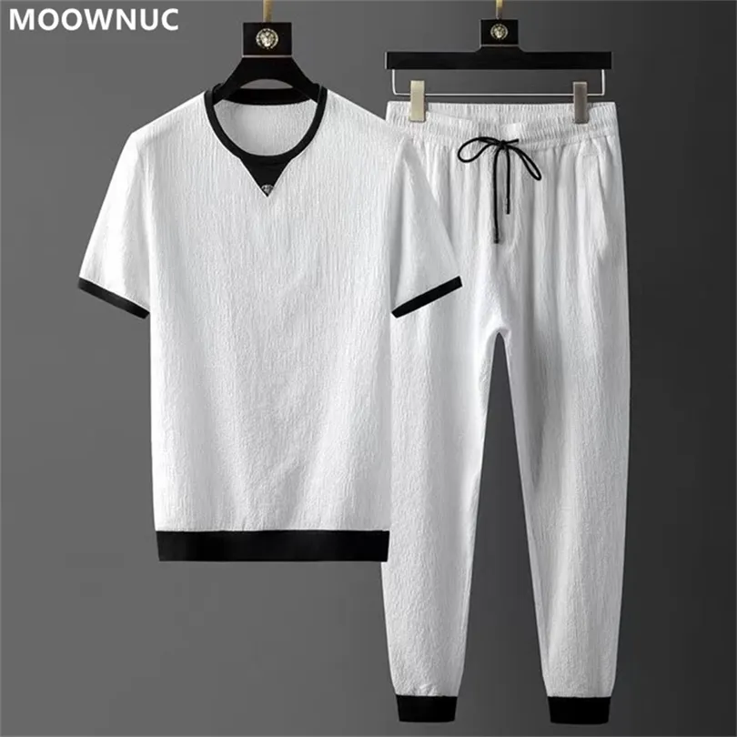 T shirt pants Summer Men s High End Fashion Two Piece Leisure Sports Breathable Solid Color High Quality Suit 220621