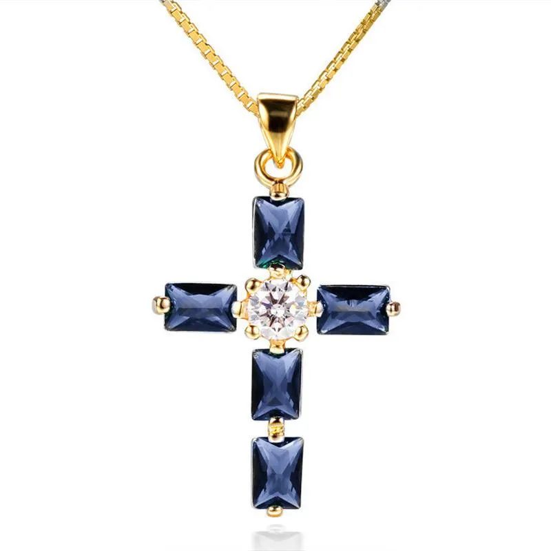 Colares pendentes colorido dourado cz colar de cristal azul para as garotas para mulheres solteiras de joias de joias de jóias